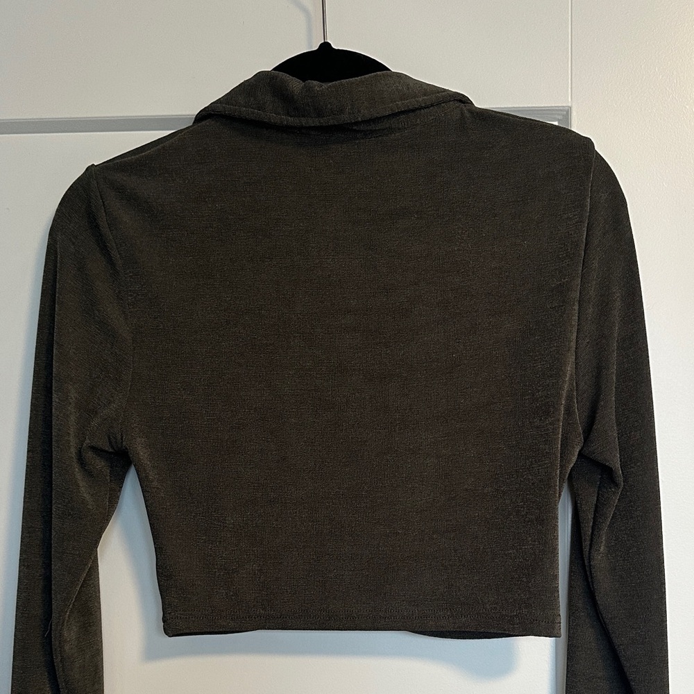 Olive Green Ruched Long Sleeve Top M - Picture 3 of 4